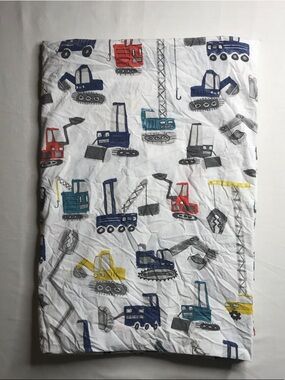 Pottery BaConstruction Print Twin Flat Sheet-White with Blue/Red/Yellow Vehicles